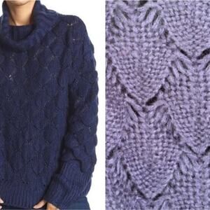 FRNCH Paris NEW Neola Sweater Cowlneck Pointelle Knit Slouchy Deep Blue S/M